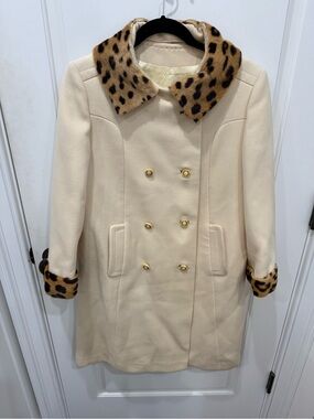 Vintage Zelinka Matlick Double-Breasted Coat with Leopard Faux Fur Trim